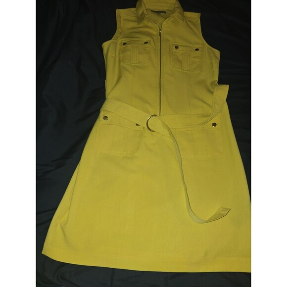 Sharagano Women’s Size 10 Yellow Zip Front Belted Utility Dress NWOT - Picture 2 of 10